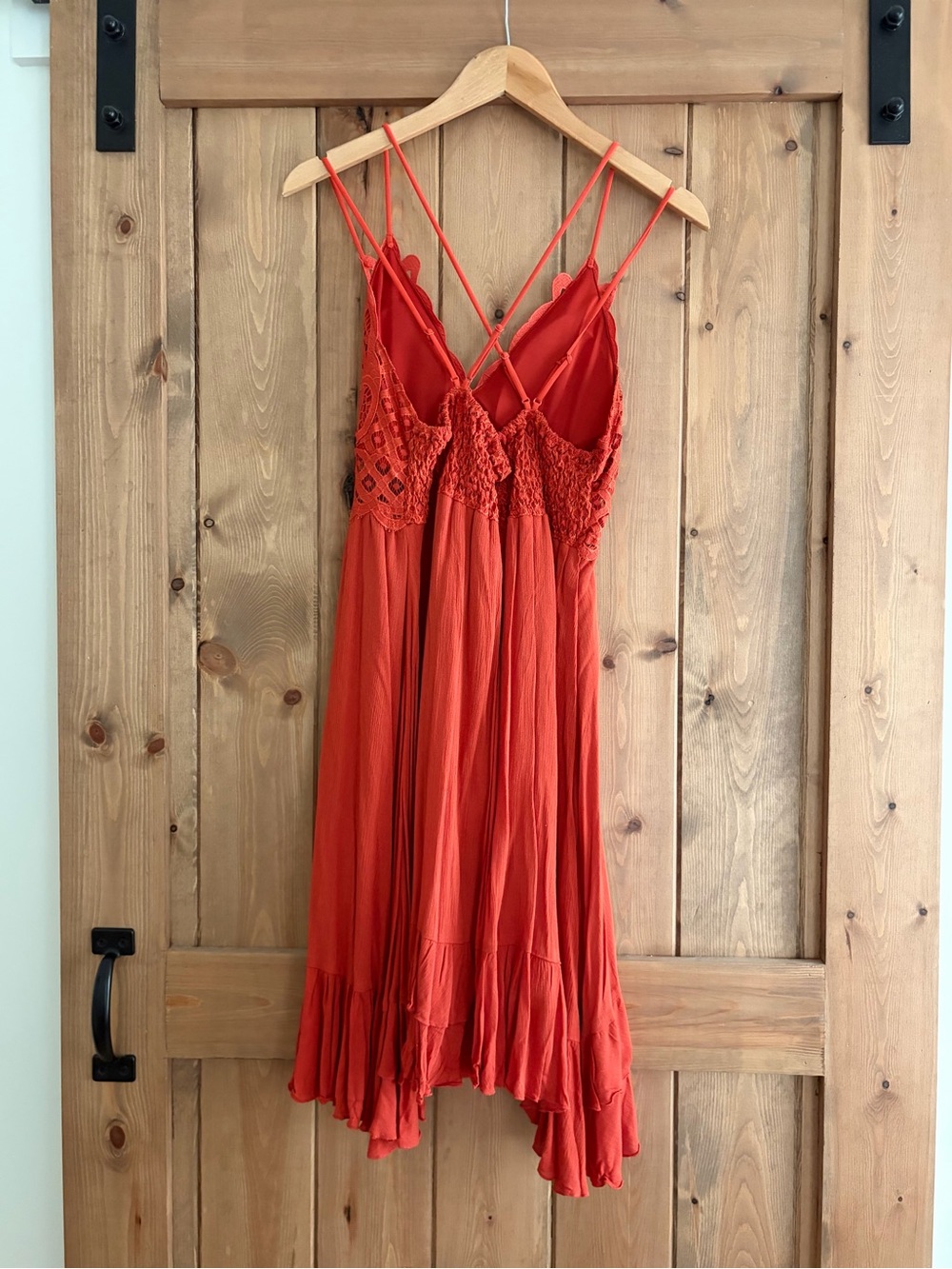 Burnt Orange Crochet Bodice Spaghetti Strap Dress - Picture 3 of 4
